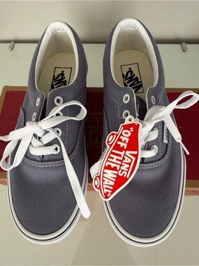 Vans Gray-Blue and White Low-Top Canvas Sneakers